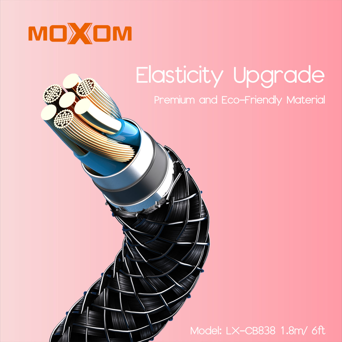 MOXOM LX-CB838 240W Heavy-Duty USB-C to USB-C Cable – Zinc Alloy, Nylon Braided, 1.8m Long