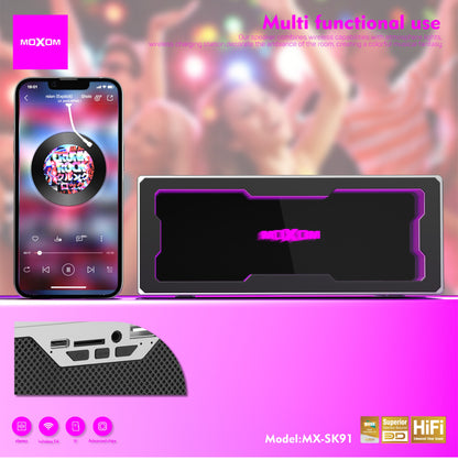 MOXOM MX-SK91 Abyss Light Bluetooth Speaker with 15W Wireless Charger – 20W Stereo, Ambient Lighting, BT 5.4