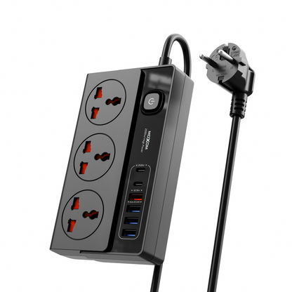 MOXOM MX-ST33 Lighthouse 9-in-1 Power Strip – AC Outlets + PD 20W USB-C + QC 18W USB-A, 2m Cord, 2500W