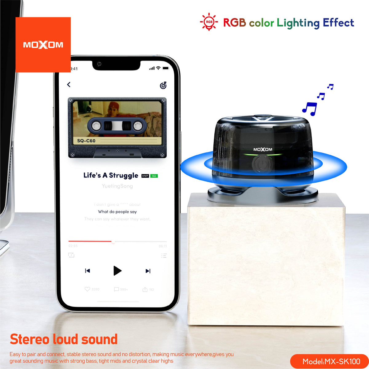 MOXOM MX-SK100 Magnetic MagSafe Mini Speaker – Bluetooth 5.3, 3W, 3–4H Playtime, Snaps to Your Phone