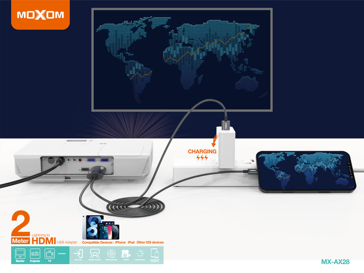 Lightning to HDMI Adapter - 4K HD Display Moxom MX-AX28