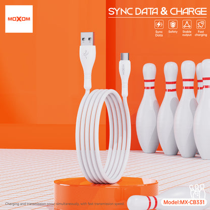 MOXOM MX-CB331 Bowling 3A Fast Charging Cable – Micro USB / Lightning / Type-C, Soft TPE, 1m