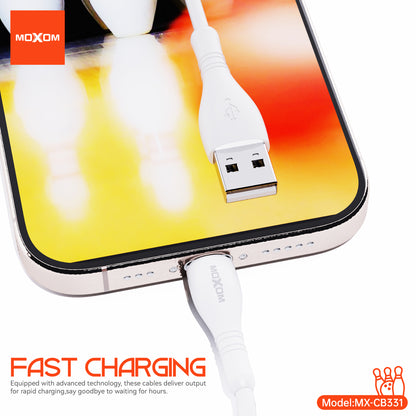MOXOM MX-CB331 Bowling 3A Fast Charging Cable – Micro USB / Lightning / Type-C, Soft TPE, 1m