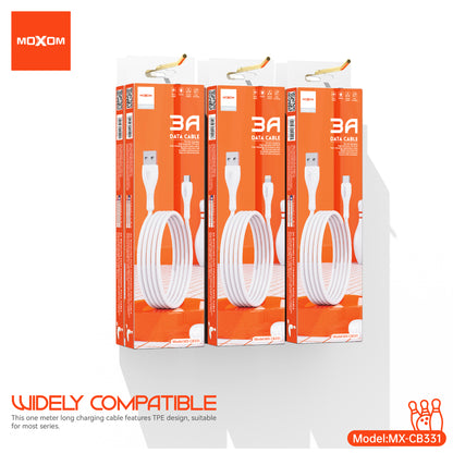 MOXOM MX-CB331 Bowling 3A Fast Charging Cable – Micro USB / Lightning / Type-C, Soft TPE, 1m