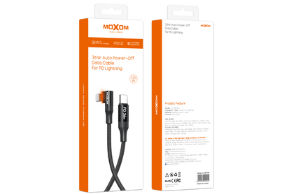 MOXOM LX-CB816M 90° USB-C to Lightning Cable – 36W PD, Auto Power-Off, Gaming Friendly, 1.2m