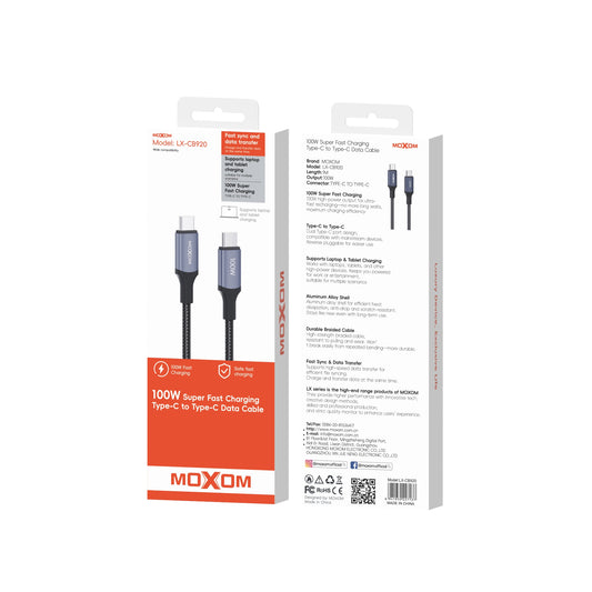 MOXOM LX-CB920 100W USB-C to USB-C Cable – Aluminium Alloy Shell, Super Fast Charging, 1m