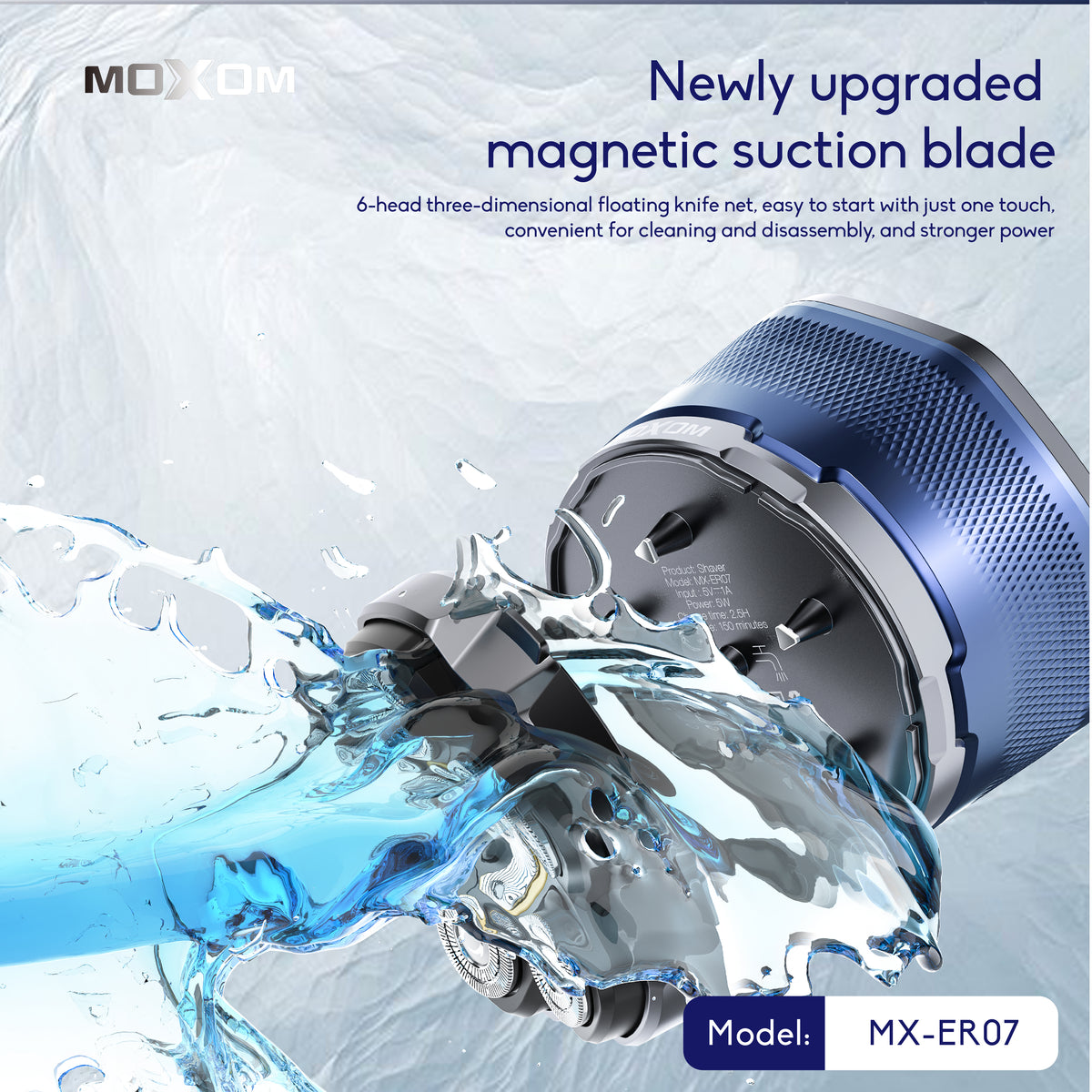 MOXOM MX-ER07 6-Head Magnetic Electric Shaver – LCD Display, 150 Min Cordless, Type-C Fast Charge