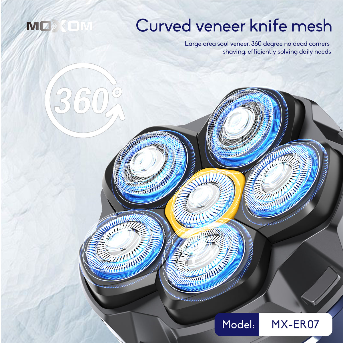 MOXOM MX-ER07 6-Head Magnetic Electric Shaver – LCD Display, 150 Min Cordless, Type-C Fast Charge