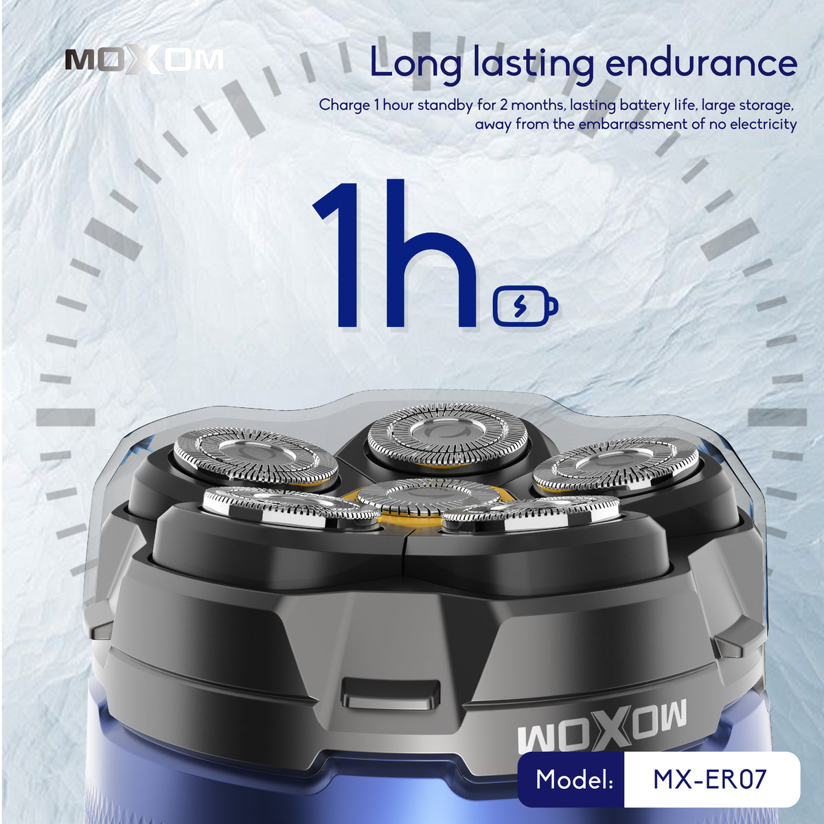 MOXOM MX-ER07 6-Head Magnetic Electric Shaver – LCD Display, 150 Min Cordless, Type-C Fast Charge