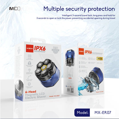 MOXOM MX-ER07 6-Head Magnetic Electric Shaver – LCD Display, 150 Min Cordless, Type-C Fast Charge