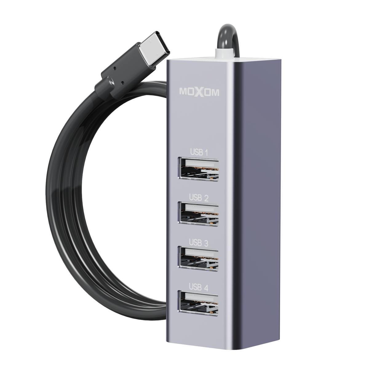 MOXOM MX-HB05 4-in-1 USB-C Hub – 4× USB 2.0 Ports, 480Mbps, Aluminium Body for MacBook & Laptop