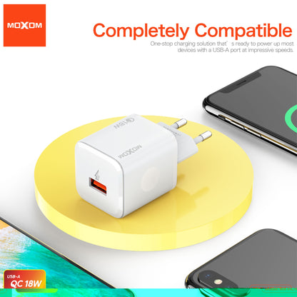 MOXOM MX-HC161 18W QC3.0 Ultra-Compact Wall Charger – USB-A Fast Charging, Low-Profile Design