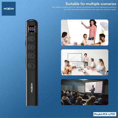 MOXOM MX-LP01 Pioneer Wireless Presenter Laser Pointer – 100m Control, 2.4GHz, Type-C Rechargeable