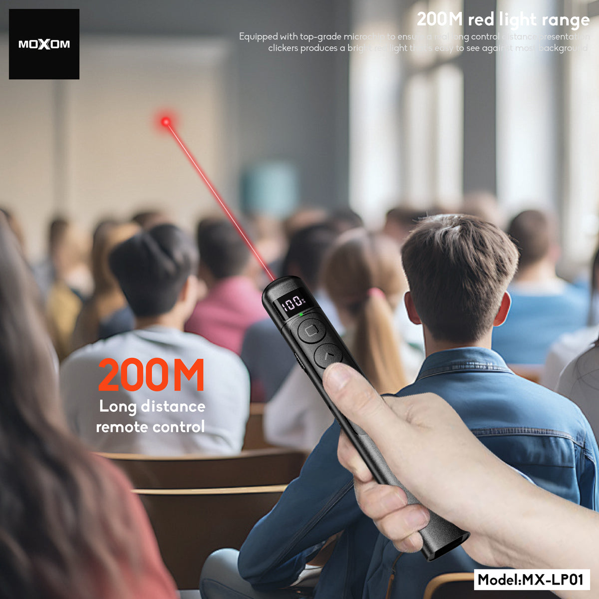 MOXOM MX-LP01 Pioneer Wireless Presenter Laser Pointer – 100m Control, 2.4GHz, Type-C Rechargeable