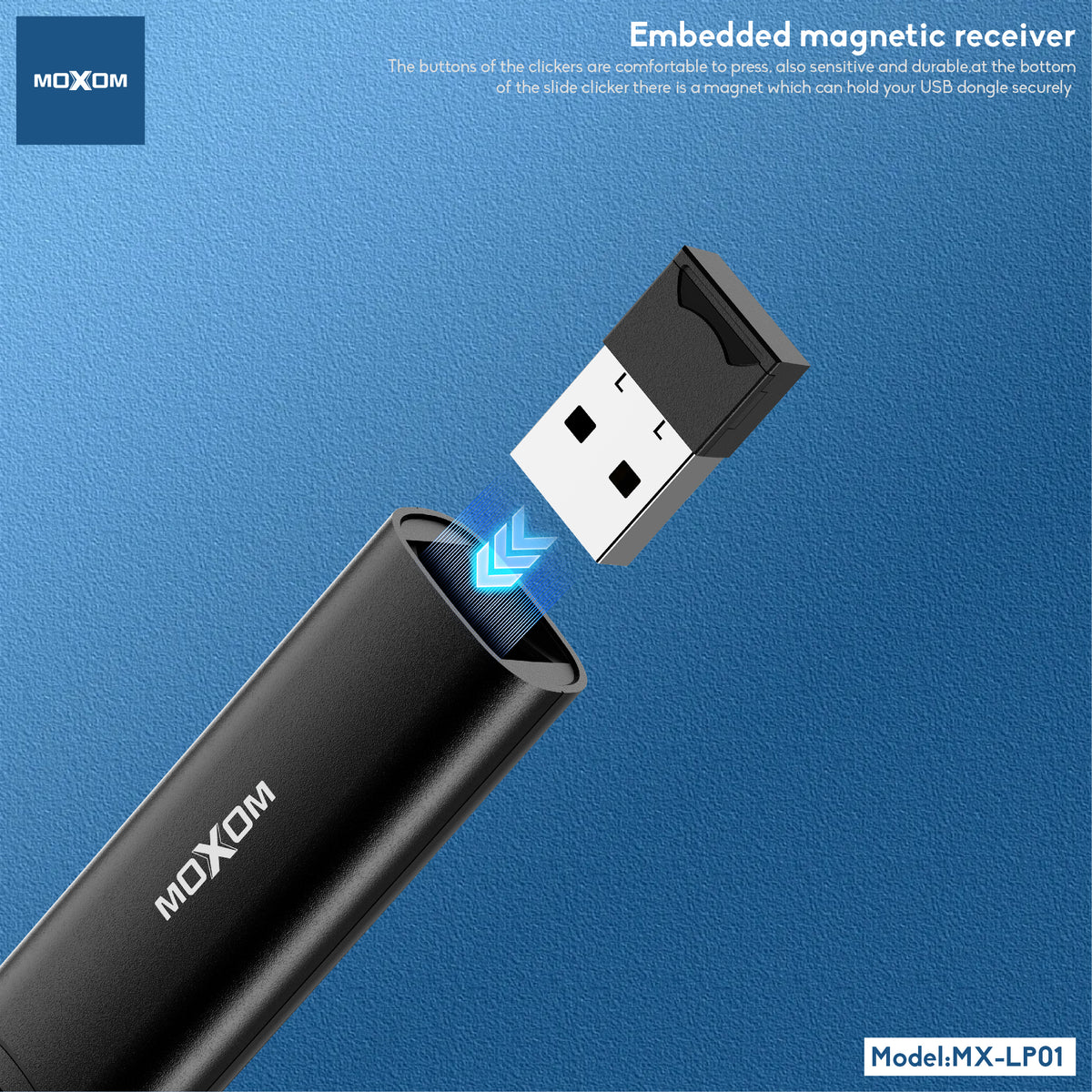 MOXOM MX-LP01 Pioneer Wireless Presenter Laser Pointer – 100m Control, 2.4GHz, Type-C Rechargeable