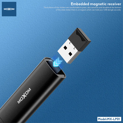 MOXOM MX-LP01 Pioneer Wireless Presenter Laser Pointer – 100m Control, 2.4GHz, Type-C Rechargeable