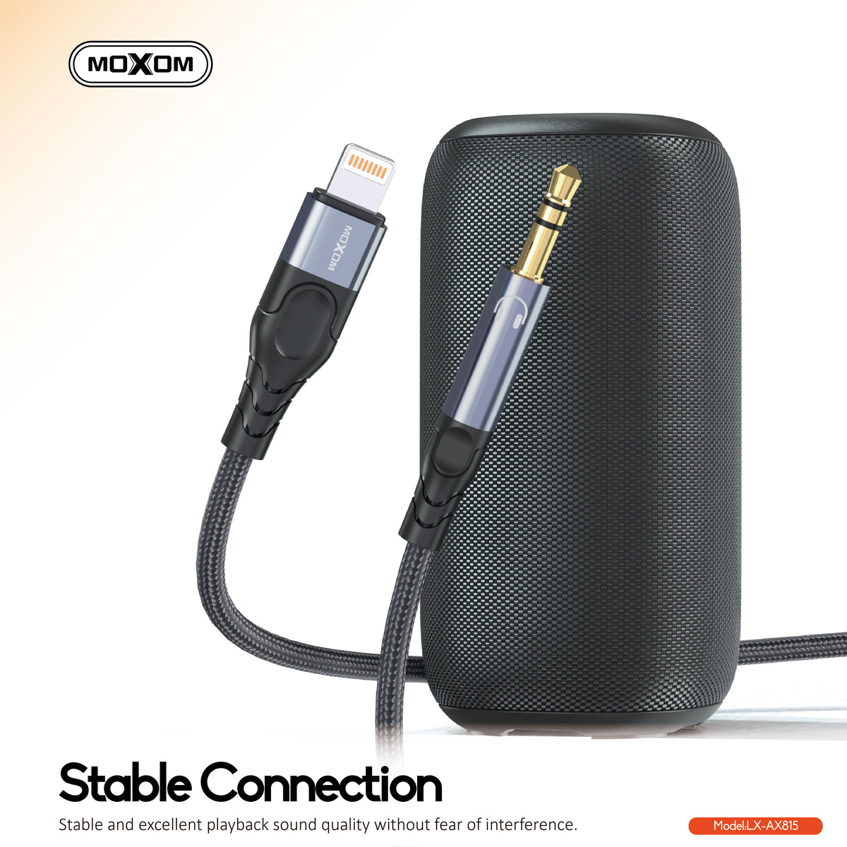 MOXOM LX-AX815 Lightning to 3.5mm AUX Cable – iPhone to Car Stereo, Speaker & Headphones, Braided, 1m