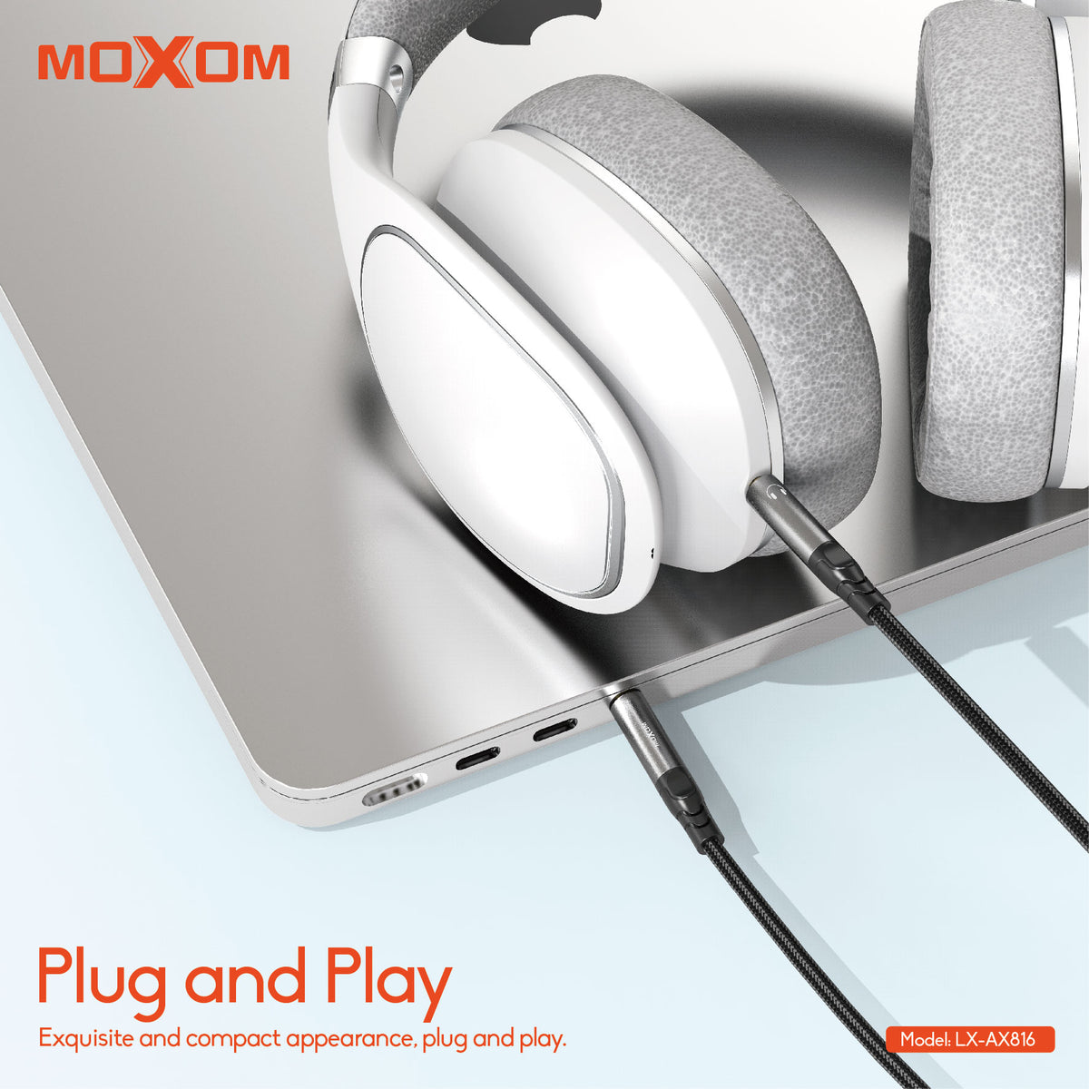MOXOM LX-AX816 3.5mm AUX Audio Cable – Aluminium Alloy & Nylon Braided, Car Stereo & Speaker, 1m