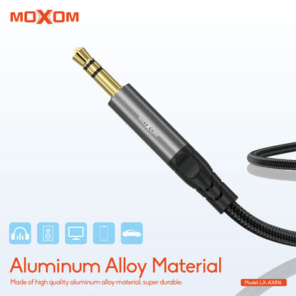 MOXOM LX-AX816 3.5mm AUX Audio Cable – Aluminium Alloy & Nylon Braided, Car Stereo & Speaker, 1m