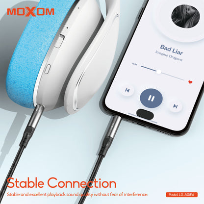 MOXOM LX-AX816 3.5mm AUX Audio Cable – Aluminium Alloy & Nylon Braided, Car Stereo & Speaker, 1m