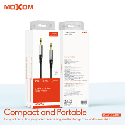 MOXOM LX-AX816 3.5mm AUX Audio Cable – Aluminium Alloy & Nylon Braided, Car Stereo & Speaker, 1m