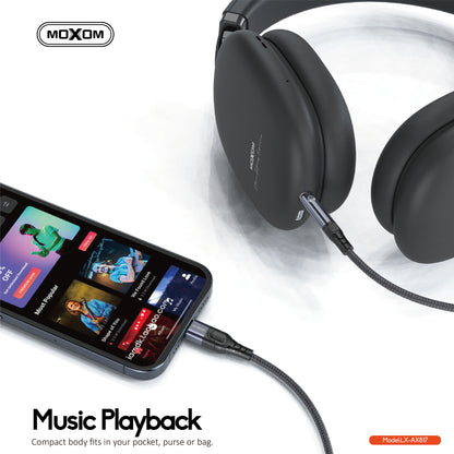 MOXOM LX-AX817 USB-C to 3.5mm AUX Cable – Phone to Car Stereo & Speaker, Braided Nylon, Black