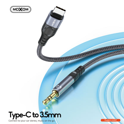 MOXOM LX-AX817 USB-C to 3.5mm AUX Cable – Phone to Car Stereo & Speaker, Braided Nylon, Black