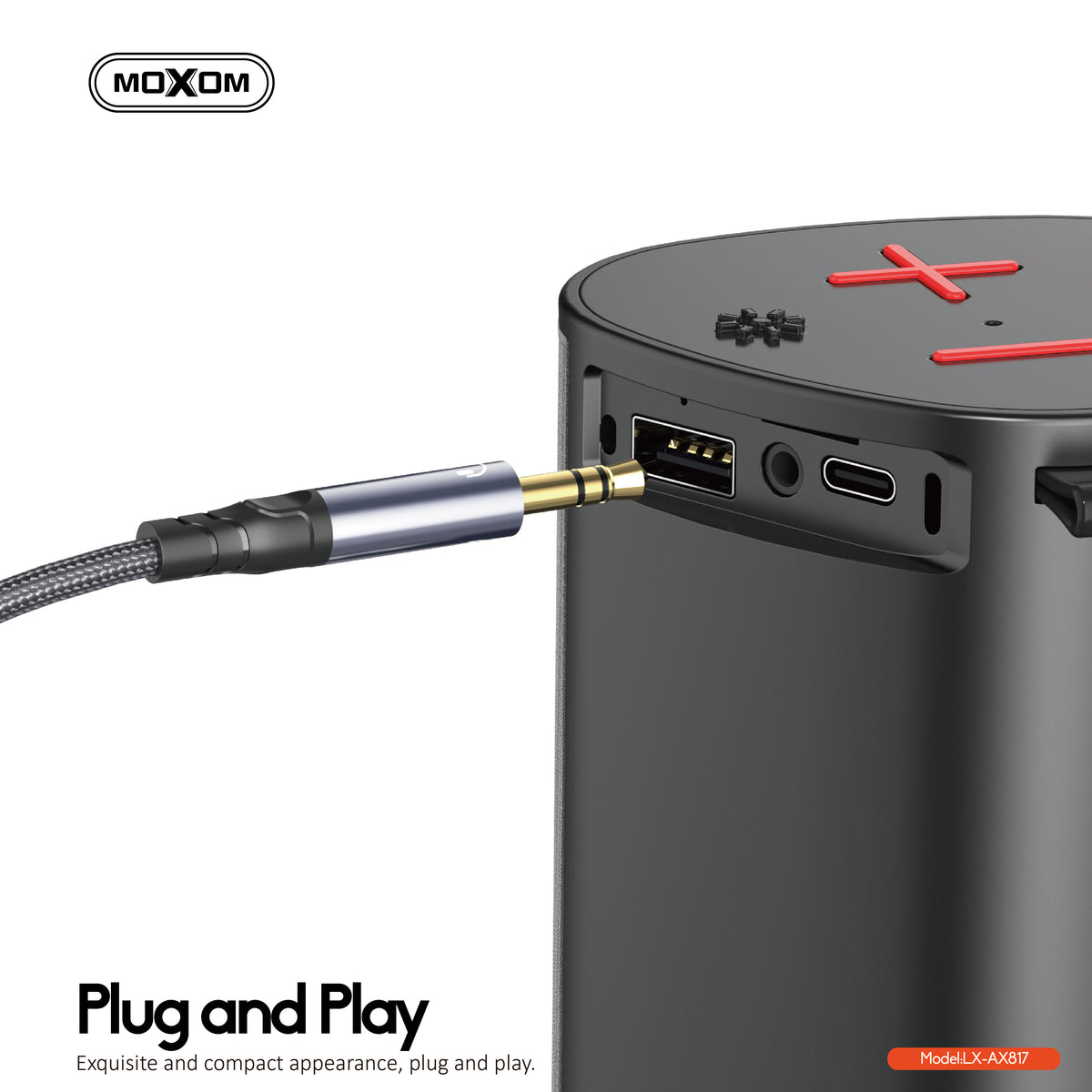MOXOM LX-AX817 USB-C to 3.5mm AUX Cable – Phone to Car Stereo & Speaker, Braided Nylon, Black
