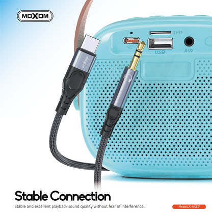 MOXOM LX-AX817 USB-C to 3.5mm AUX Cable – Phone to Car Stereo & Speaker, Braided Nylon, Black