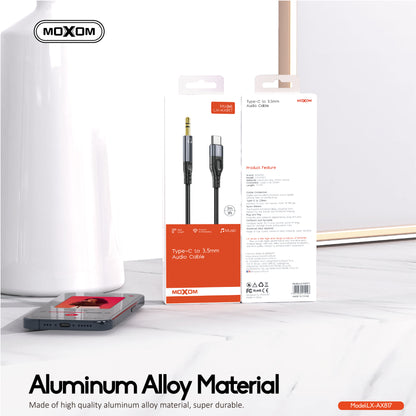 MOXOM LX-AX817 USB-C to 3.5mm AUX Cable – Phone to Car Stereo & Speaker, Braided Nylon, Black
