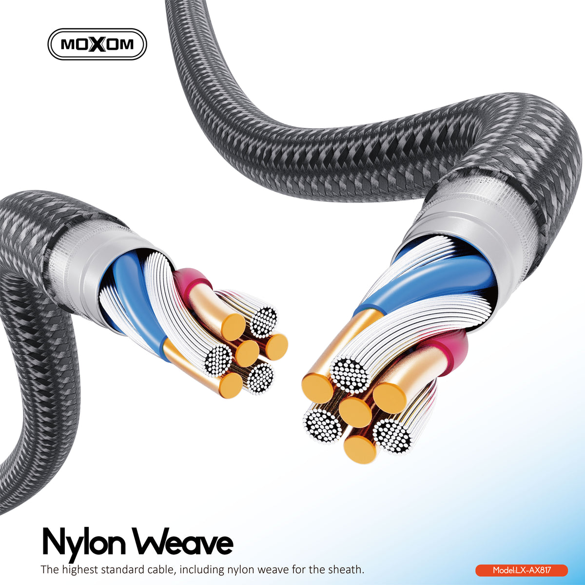 MOXOM LX-AX817 USB-C to 3.5mm AUX Cable – Phone to Car Stereo & Speaker, Braided Nylon, Black