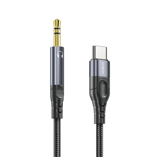 MOXOM LX-AX817 USB-C to 3.5mm AUX Cable – Phone to Car Stereo & Speaker, Braided Nylon, Black