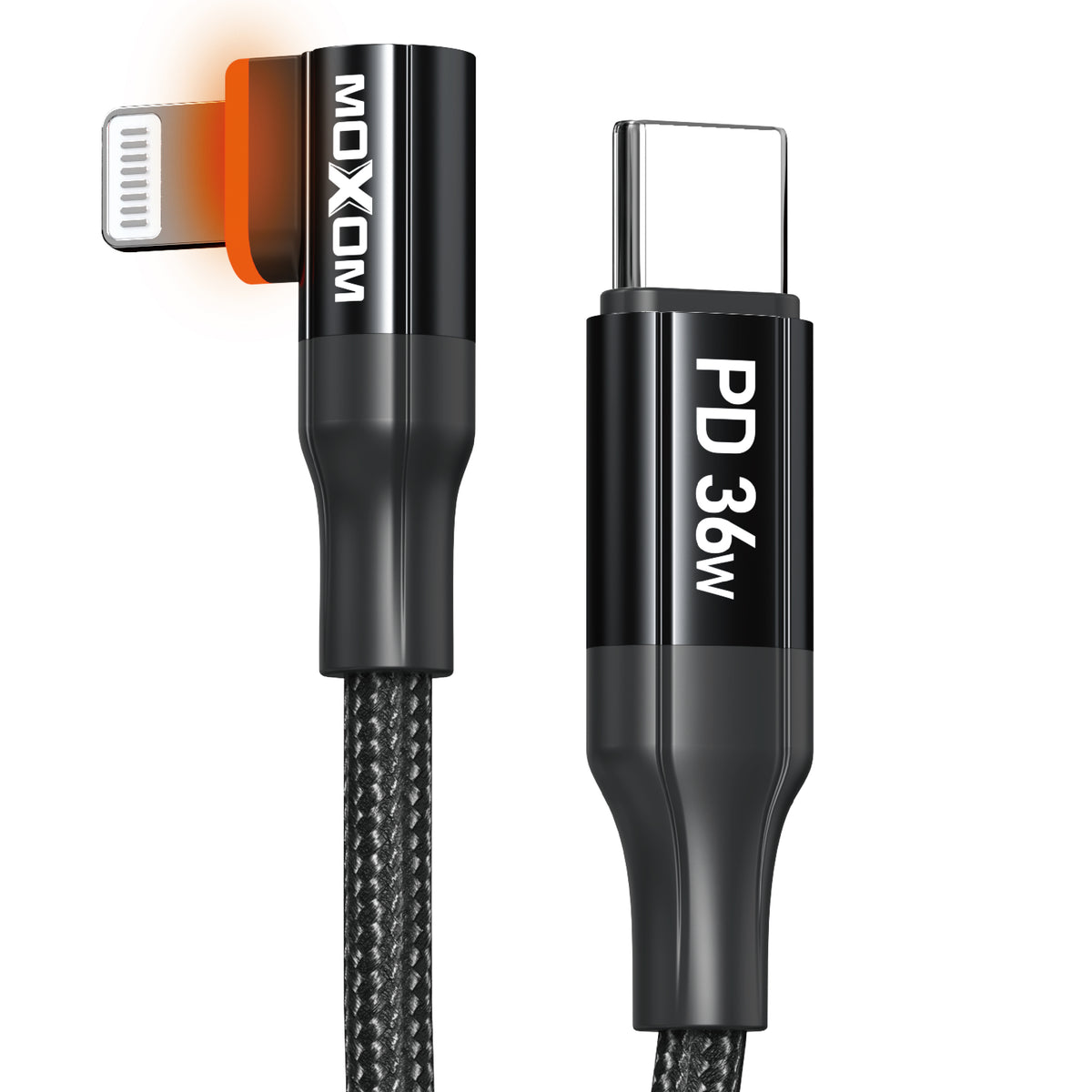 MOXOM LX-CB816M 90° USB-C to Lightning Cable – 36W PD, Auto Power-Off, Gaming Friendly, 1.2m