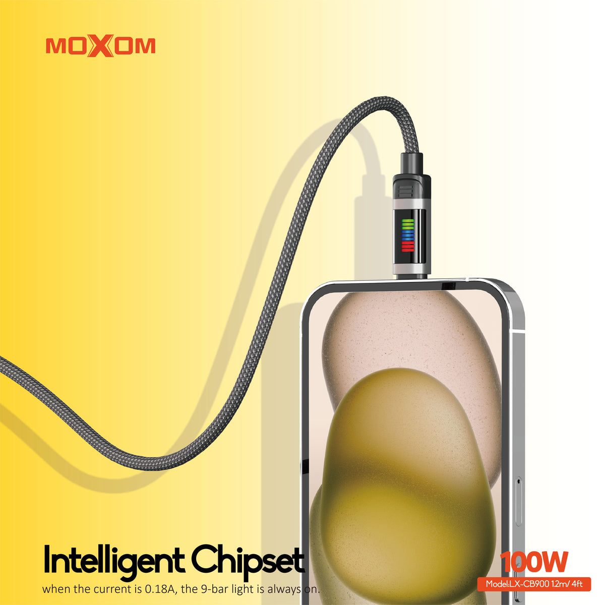 MOXOM LX-CB901 LED Rhythm USB-C to Lightning Cable – 36W PD Fast Charging, Zinc Alloy & Nylon, 1.2m