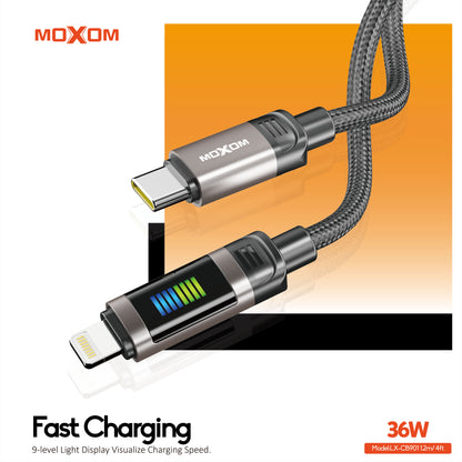 MOXOM LX-CB901 LED Rhythm USB-C to Lightning Cable – 36W PD Fast Charging, Zinc Alloy & Nylon, 1.2m