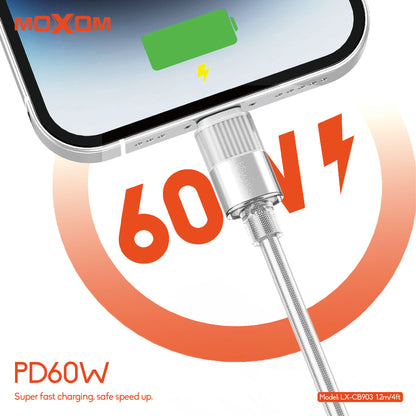 MOXOM LX-CB903 Transparent USB-C to USB-C Cable – 60W PD Fast Charging, Nylon Woven, 1.2m