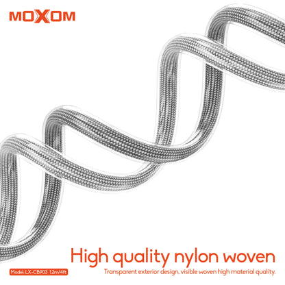 MOXOM LX-CB903 Transparent USB-C to USB-C Cable – 60W PD Fast Charging, Nylon Woven, 1.2m
