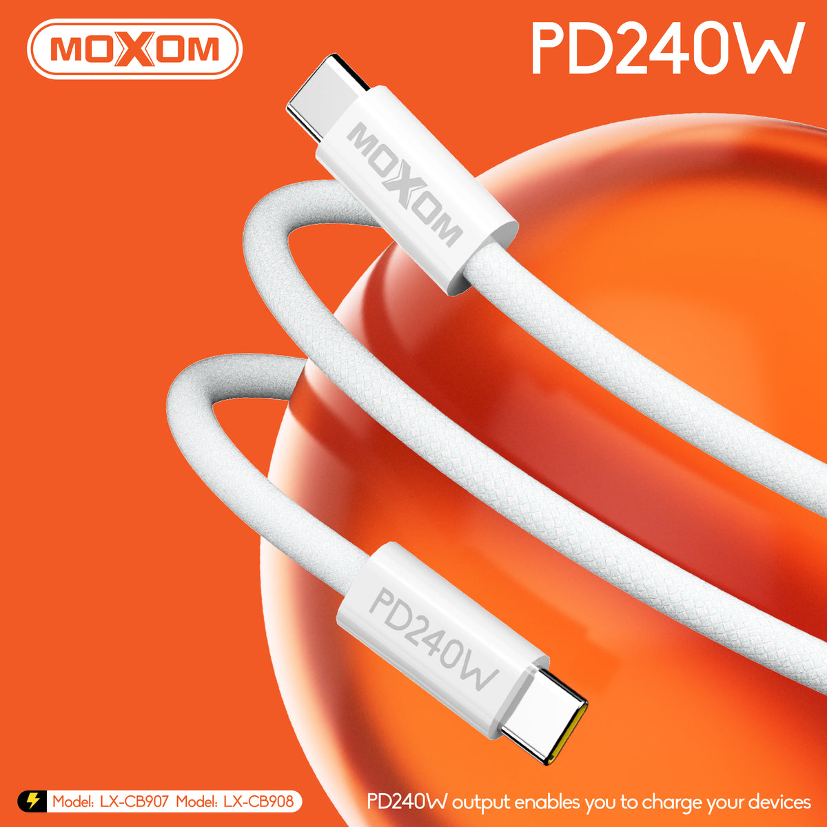 MOXOM LX-CB908 240W USB-C to USB-C Cable – PD Super Fast Laptop Charging, Extra Long 2m