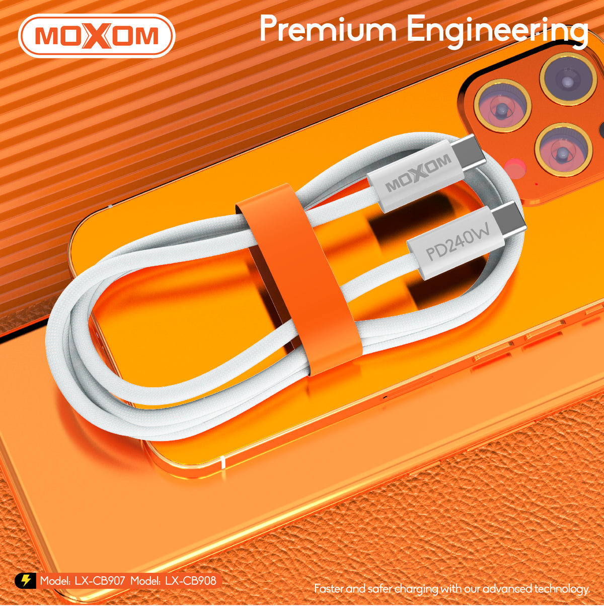 MOXOM LX-CB907 240W USB-C to USB-C Cable – PD Super Fast Laptop & Phone Charging, 1m