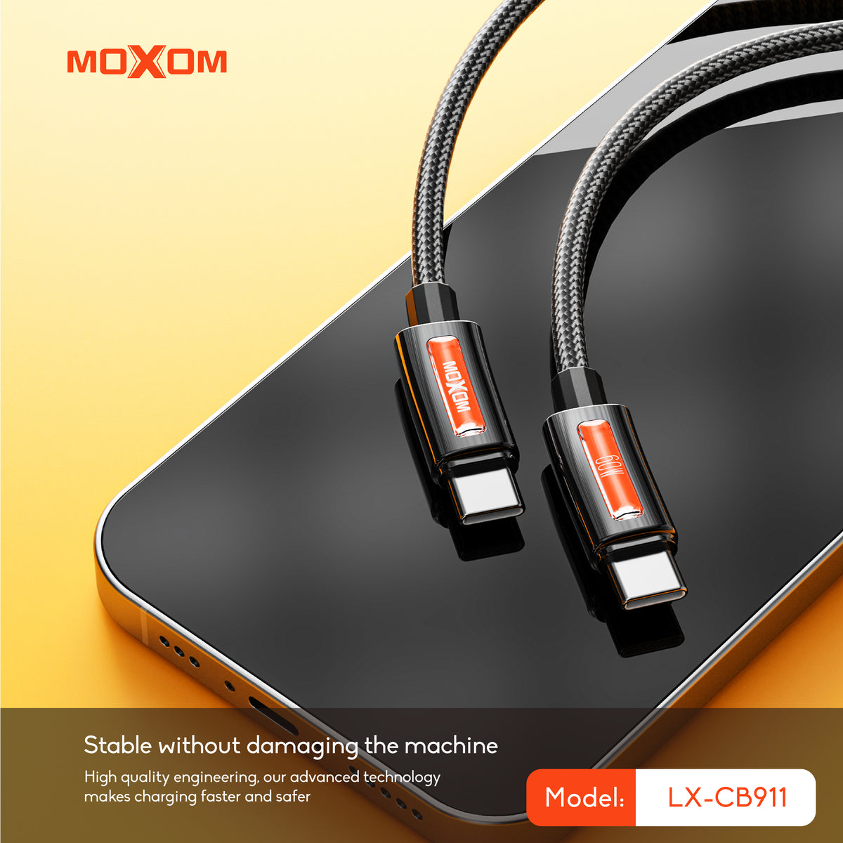 MOXOM LX-CB911 USB-C to USB-C Cable – 60W PD Fast Charging, Nylon Braided, Zinc Alloy, 1m