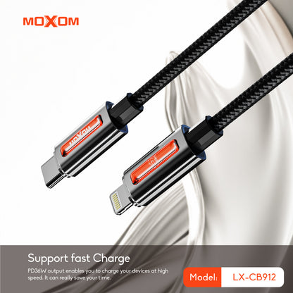 MOXOM LX-CB912 USB-C to Lightning Cable – 36W PD Fast Charging, Nylon Braided, Zinc Alloy, 1m