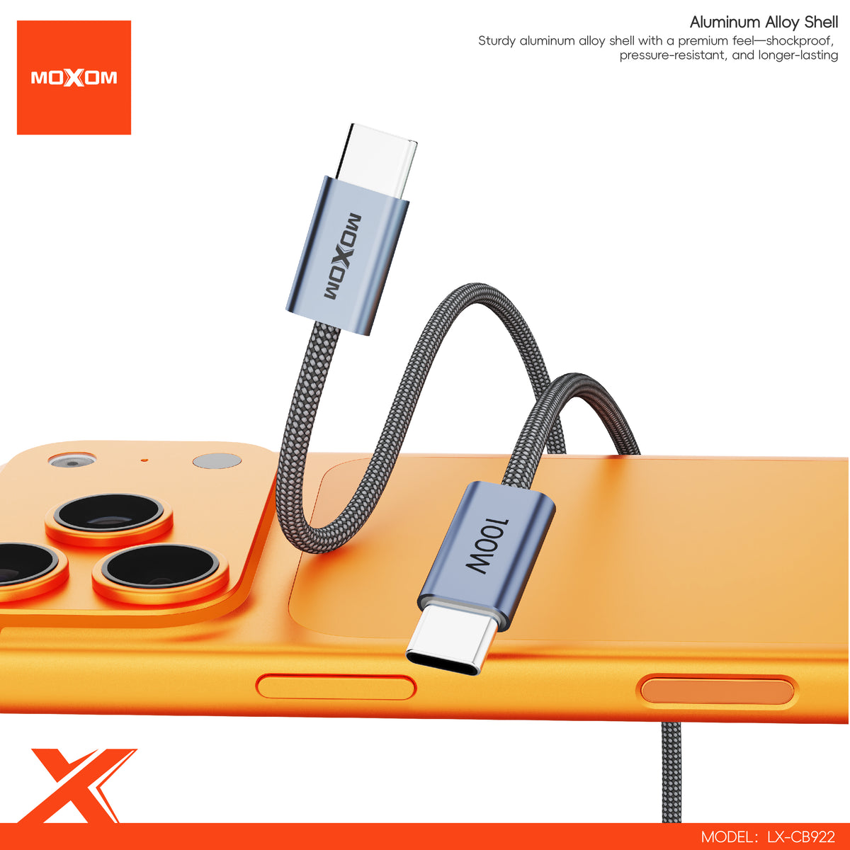 MOXOM LX-CB922 100W USB-C to USB-C Cable – Super Fast Charging for Laptop, Tablet & Phone, 1m