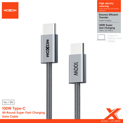 MOXOM LX-CB922 100W USB-C to USB-C Cable – Super Fast Charging for Laptop, Tablet & Phone, 1m