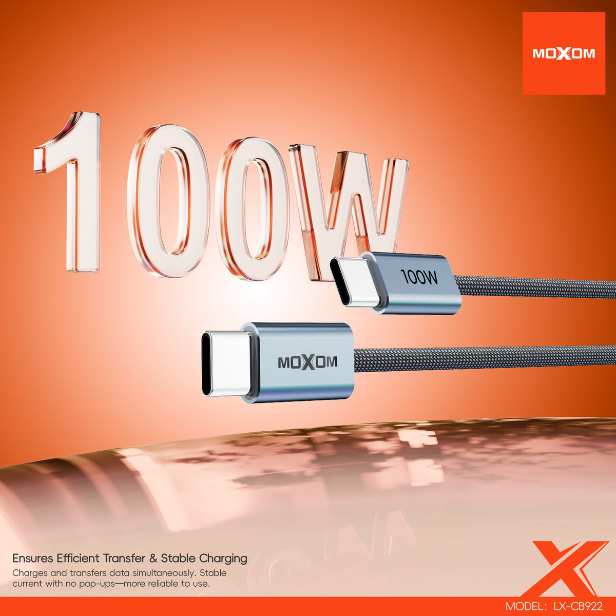 MOXOM LX-CB922 100W USB-C to USB-C Cable – Super Fast Charging for Laptop, Tablet & Phone, 1m