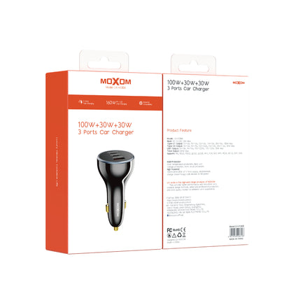 MOXOM LX-VC806 160W 3-Port Car Charger – 100W USB-C Laptop Charging + 30W USB-C + 30W USB-A