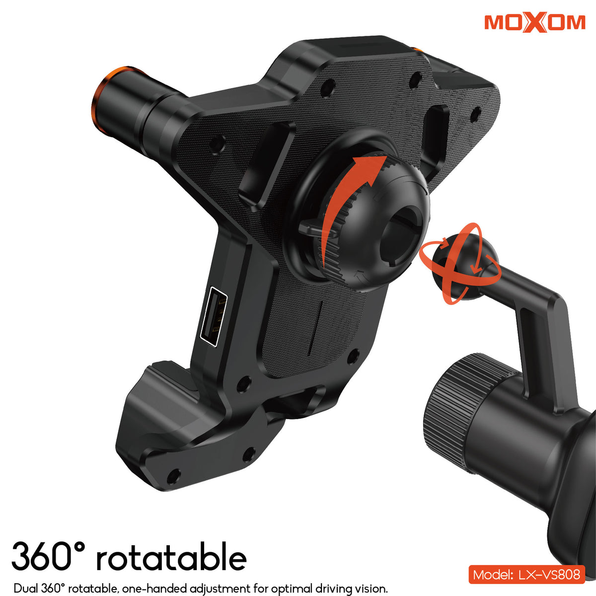 MOXOM LX-VS808 2-in-1 Vent Phone Holder + Bluetooth FM Transmitter – Stream to Car Stereo, USB Charging