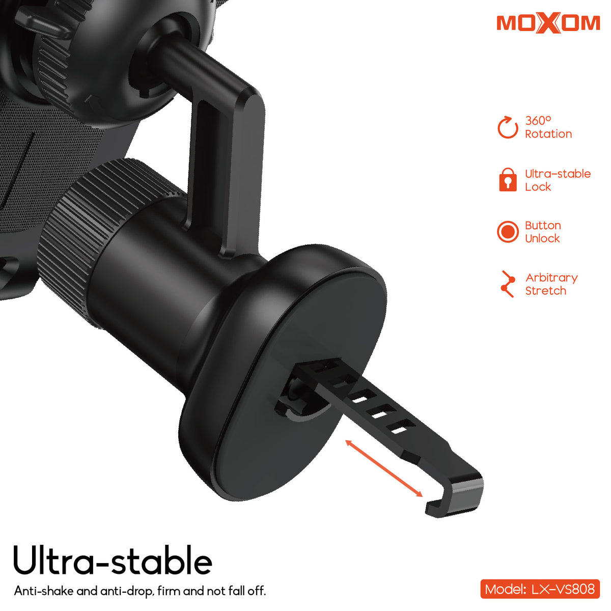MOXOM LX-VS808 2-in-1 Vent Phone Holder + Bluetooth FM Transmitter – Stream to Car Stereo, USB Charging