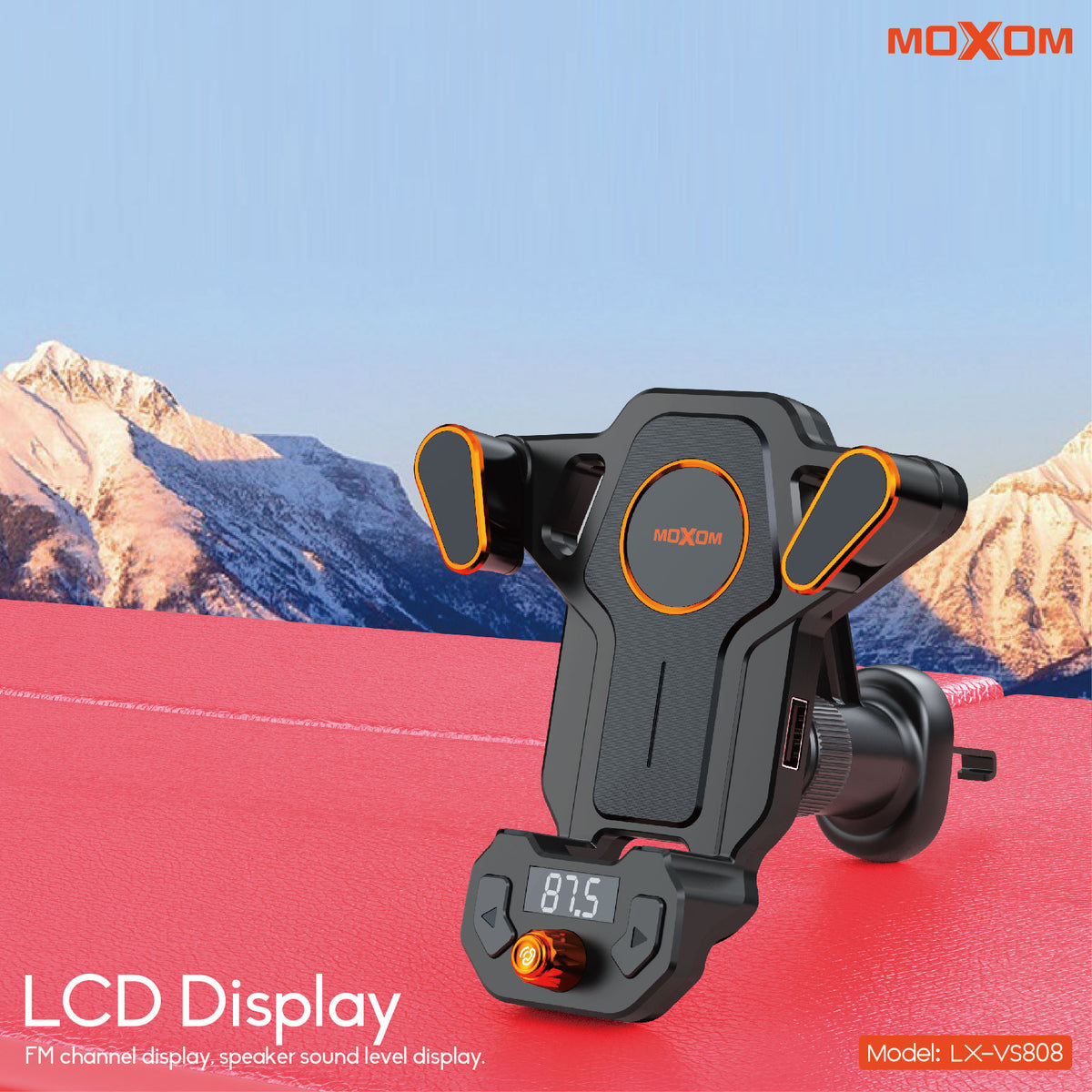 MOXOM LX-VS808 2-in-1 Vent Phone Holder + Bluetooth FM Transmitter – Stream to Car Stereo, USB Charging