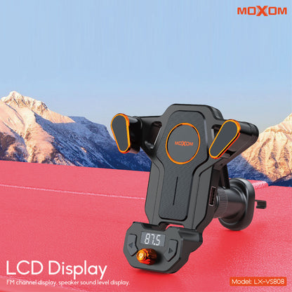 MOXOM LX-VS808 2-in-1 Vent Phone Holder + Bluetooth FM Transmitter – Stream to Car Stereo, USB Charging