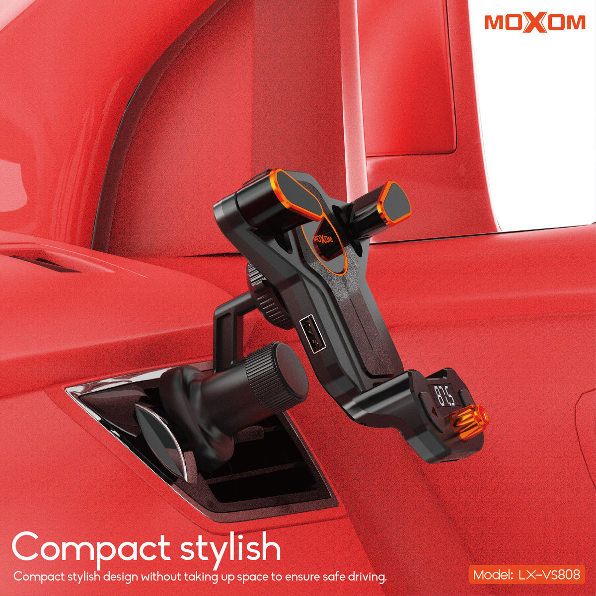 MOXOM LX-VS808 2-in-1 Vent Phone Holder + Bluetooth FM Transmitter – Stream to Car Stereo, USB Charging